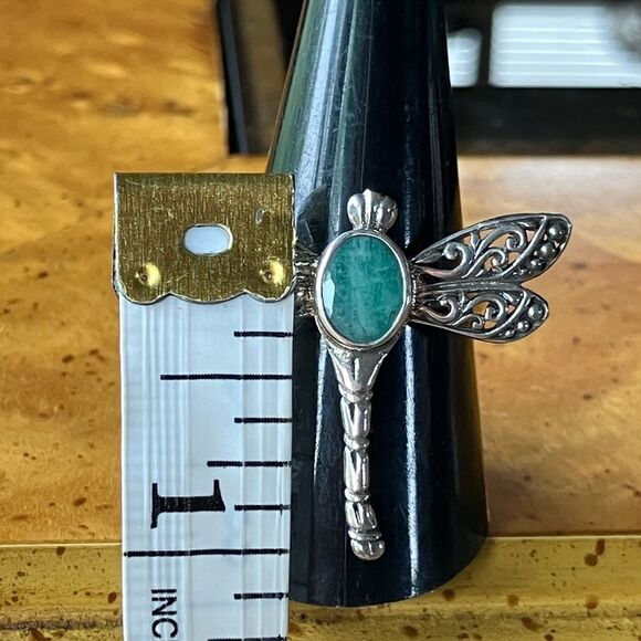 Natural Emerald Sterling Silver Dragonfly Ring Size 9 - Picture 6 of 8